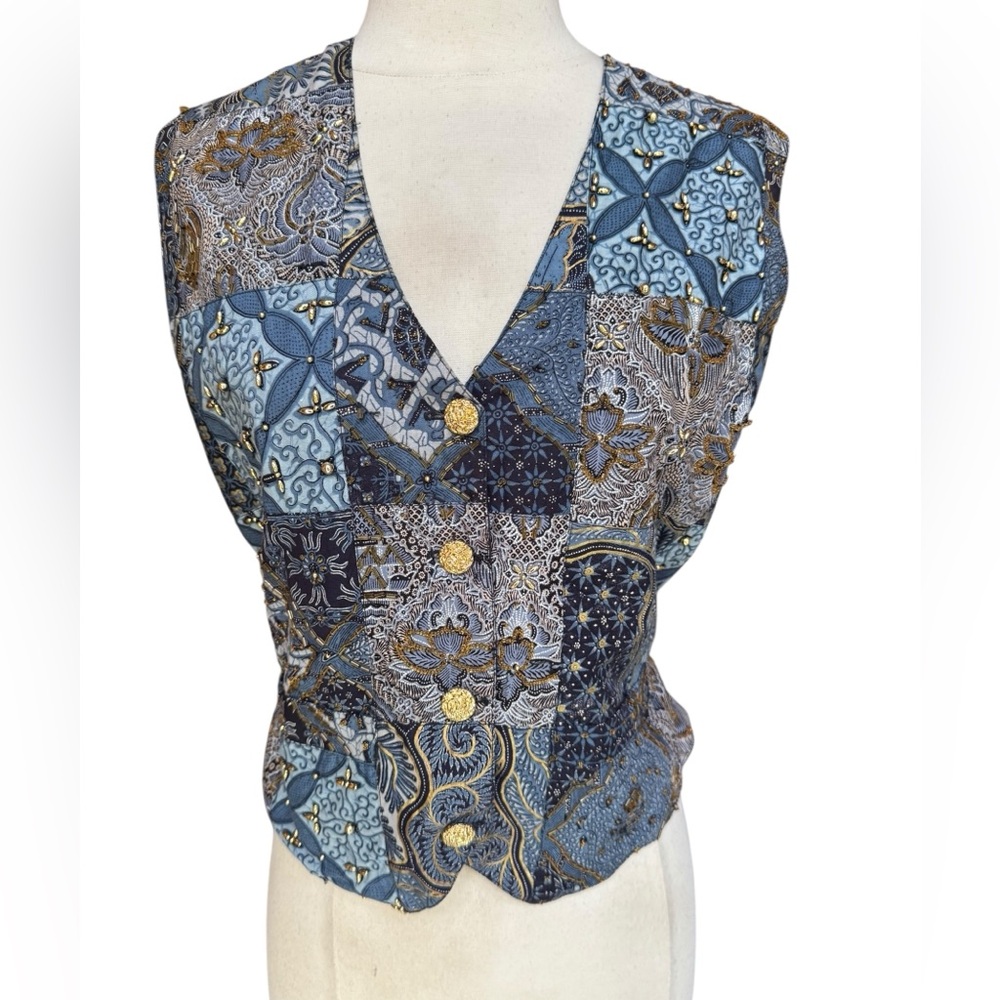 1980s/90s effect 100% Cotton Beaded Patchwork Boho Vest‎